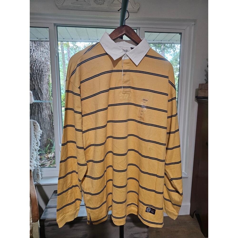 NWT Izod Retro University Rugby Yellow/ Blue striped Shirt Size XLT